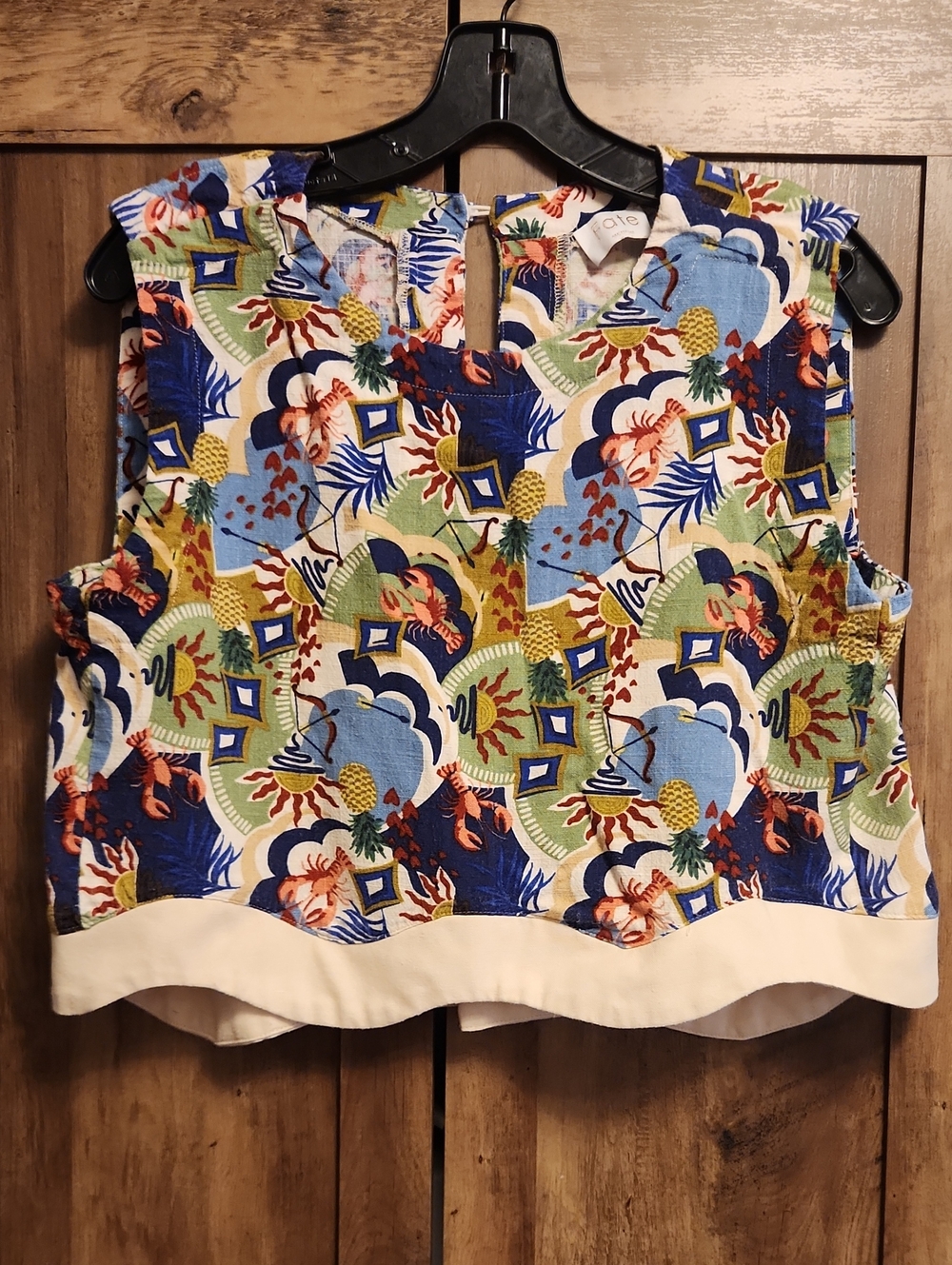 Fate Linen-Blend Art To Wear Print Sleeveless Blouse With Button Down Back